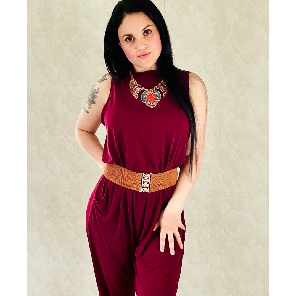 AMBIENCE women’s FALL burgundy sleeveless jumpsuit